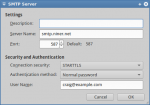 Thunderbird SMTP server settings.